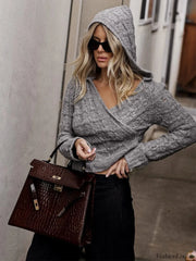 Crochet Hooded Graceful Long Sleeve Top Sweaters L