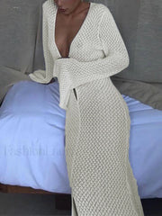 Crochet Long Sleeve Maxi Beach Dress Maxi Dresses