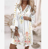 Crochet Party Boho Dress WHITE / S