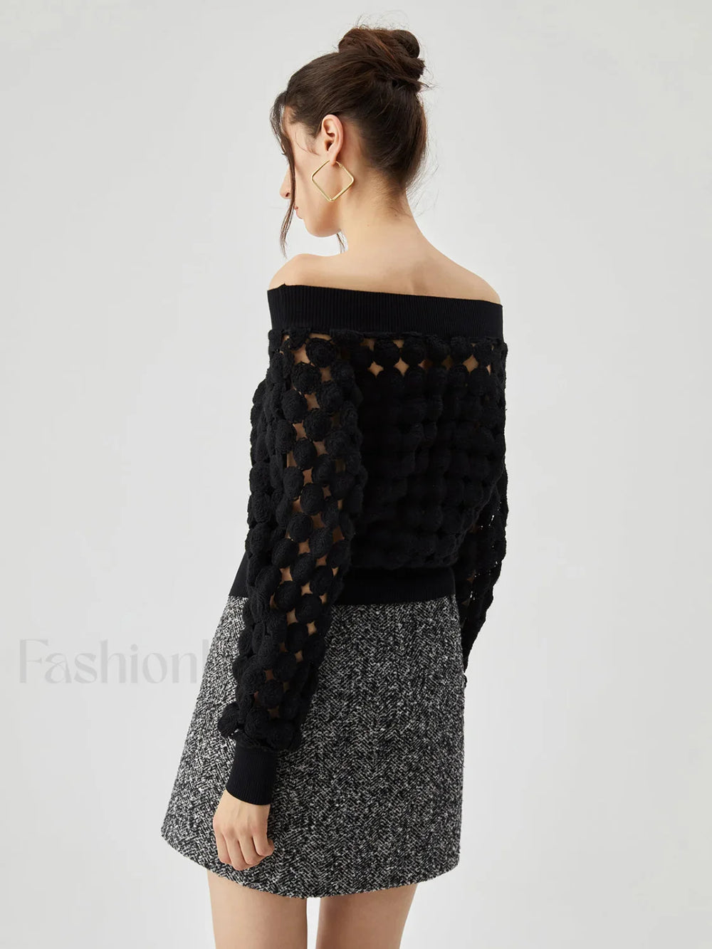 Crocheted Circle Hollow Trendy Off Shoulder Blouse Blouses