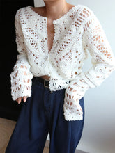 Crocheted Hollow Graceful Beaded Button Cardigan White / S Sweaters L