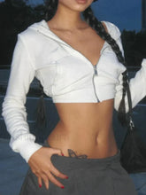 Cropped White Zip Up Hoodie White / S Sweatshirts & Hoodies L