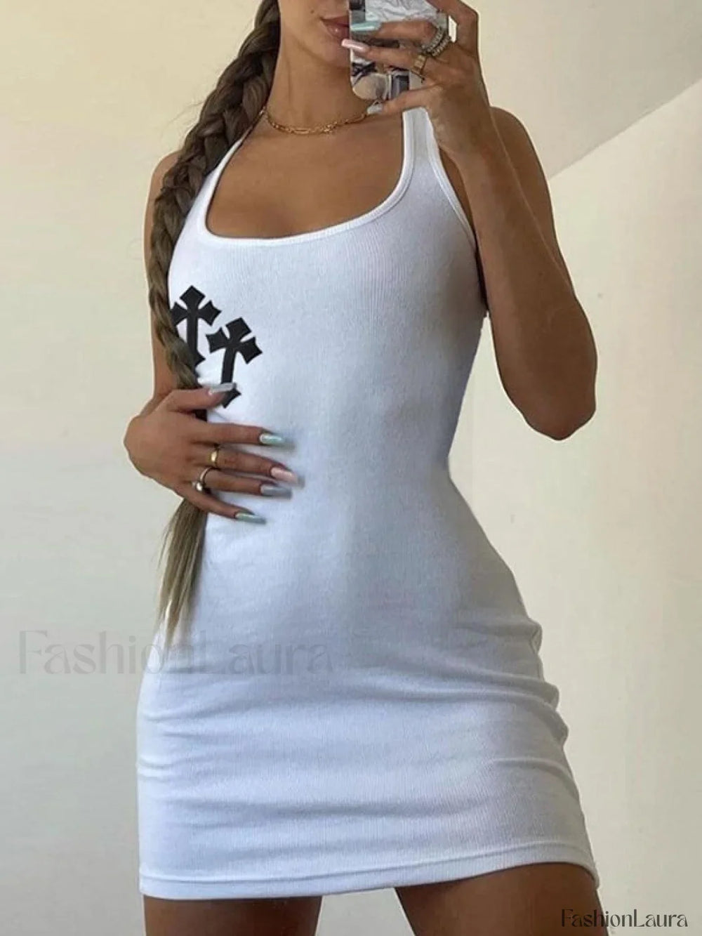 Cross Patch Ribbed Tank Mini Dress Mini Dresses