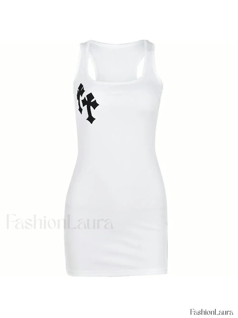 Cross Patch Ribbed Tank Mini Dress Mini Dresses