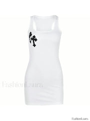 Cross Patch Ribbed Tank Mini Dress Mini Dresses