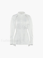 Cut Out Button Trendy Down Collar Shirt Shirts