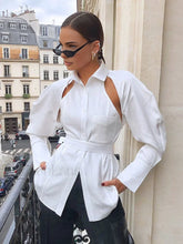 Cut Out Button Trendy Down Collar Shirt White / XS Shirts