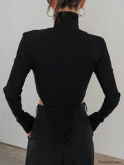 Cut Out High Trendy Neck Asymmetric Hem Top T Shirts