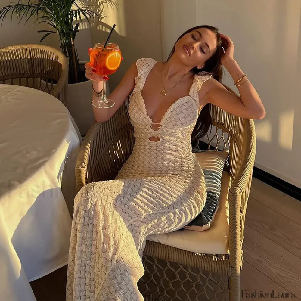 Cut Out See Through Maxi Dress apricot / S