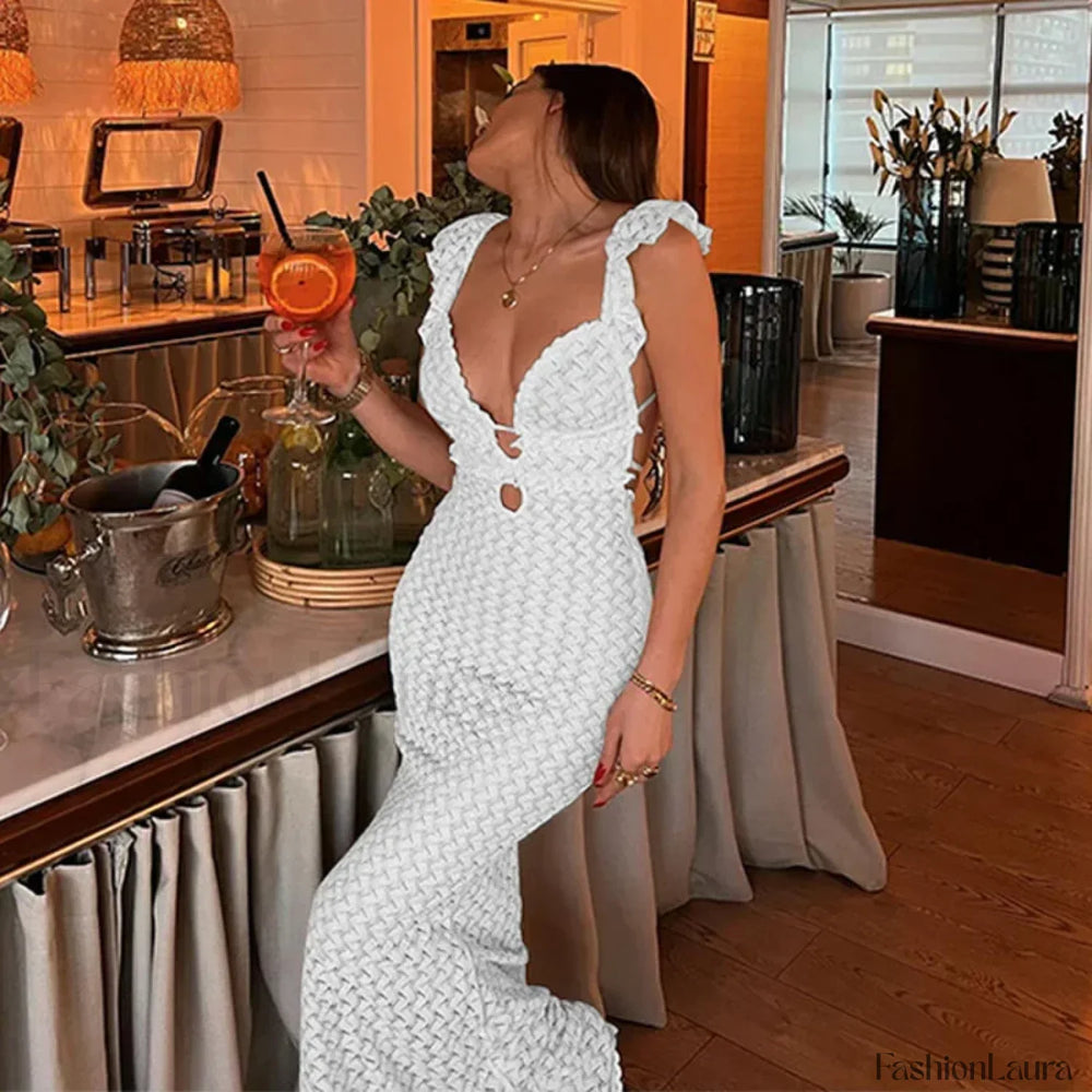 Cut Out See Through Maxi Dress White / S