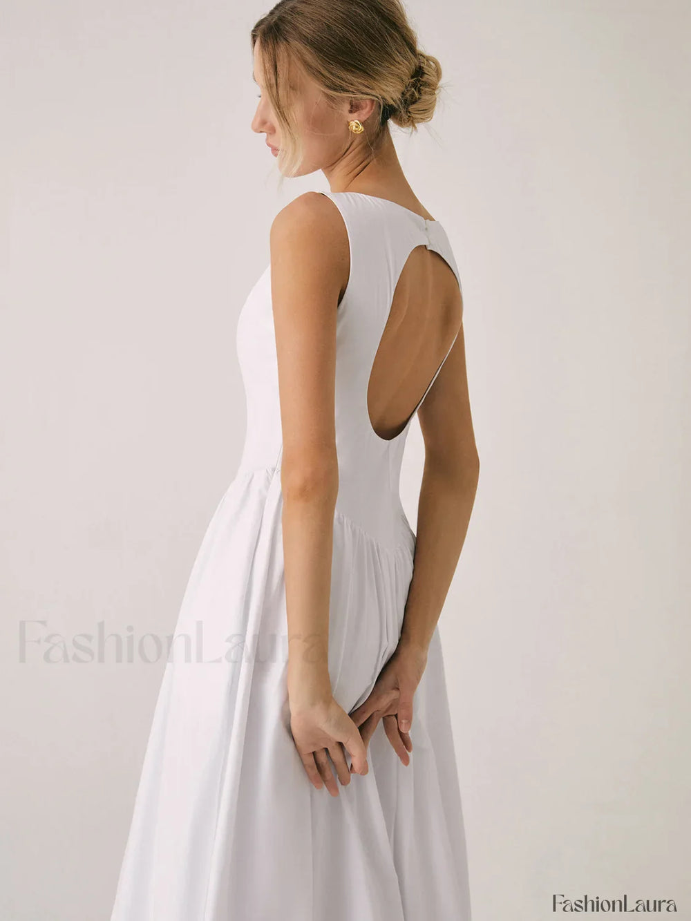 Cutout Cotton Graceful Sleeveless Midi Dress White / XS Dresses