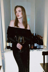 Cutout Off Shoulder Crochet Knit Bodycon Maxi Dress