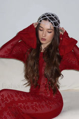 Cutout Off Shoulder Crochet Knit Bodycon Maxi Dress