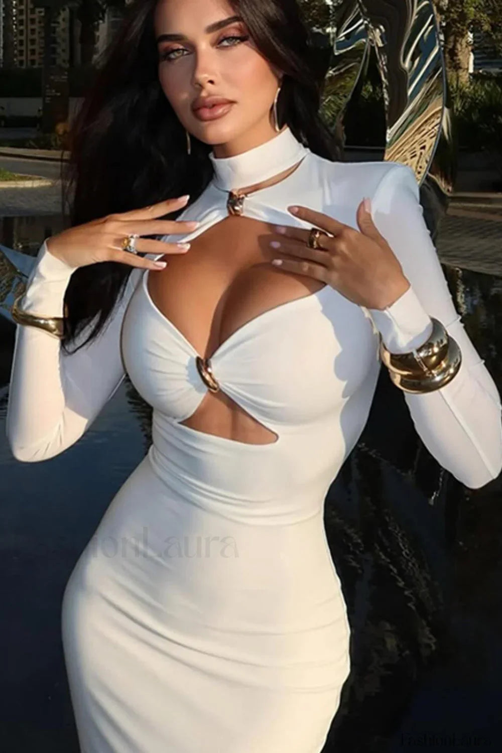 Cutout Solid Bodycon Maxi Dress