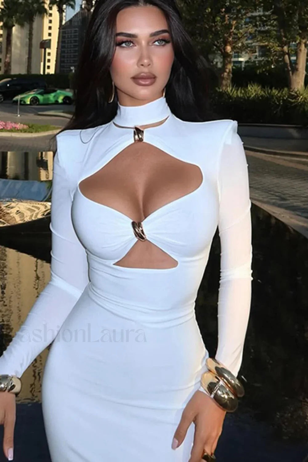 Cutout Solid Bodycon Maxi Dress