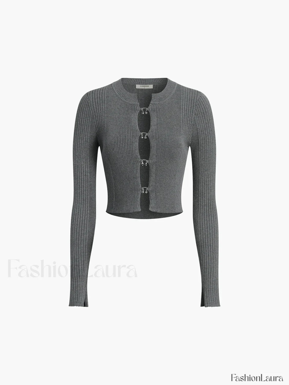 Cutout Split Beads Trendy Detail Ribbed Knit Top Grey / XS Sweaters L