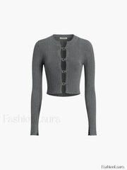 Cutout Split Beads Trendy Detail Ribbed Knit Top Grey / XS Sweaters L