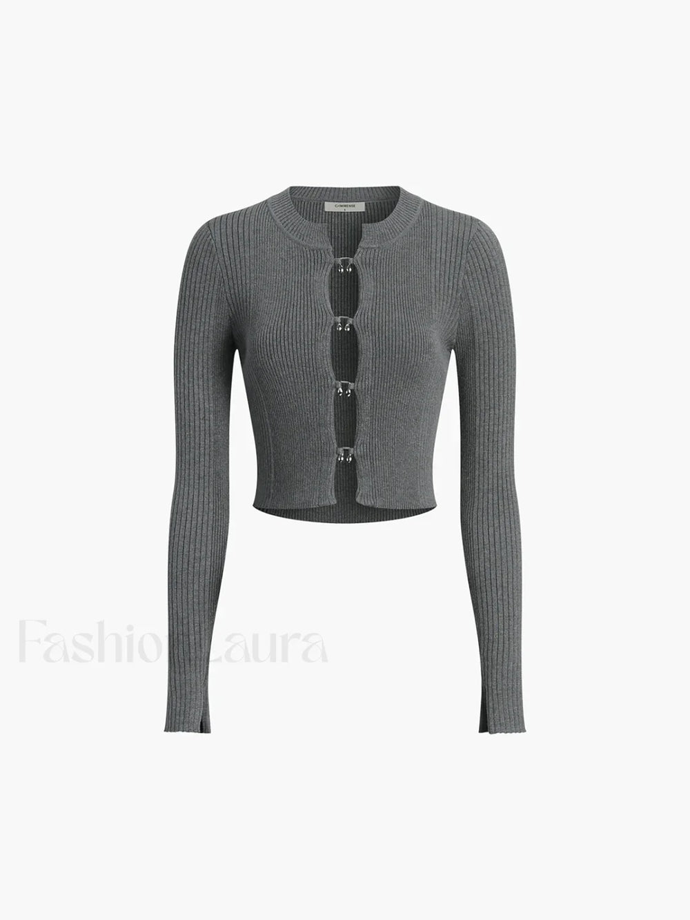 Cutout Split Beads Trendy Detail Ribbed Knit Top Grey / XS Sweaters L