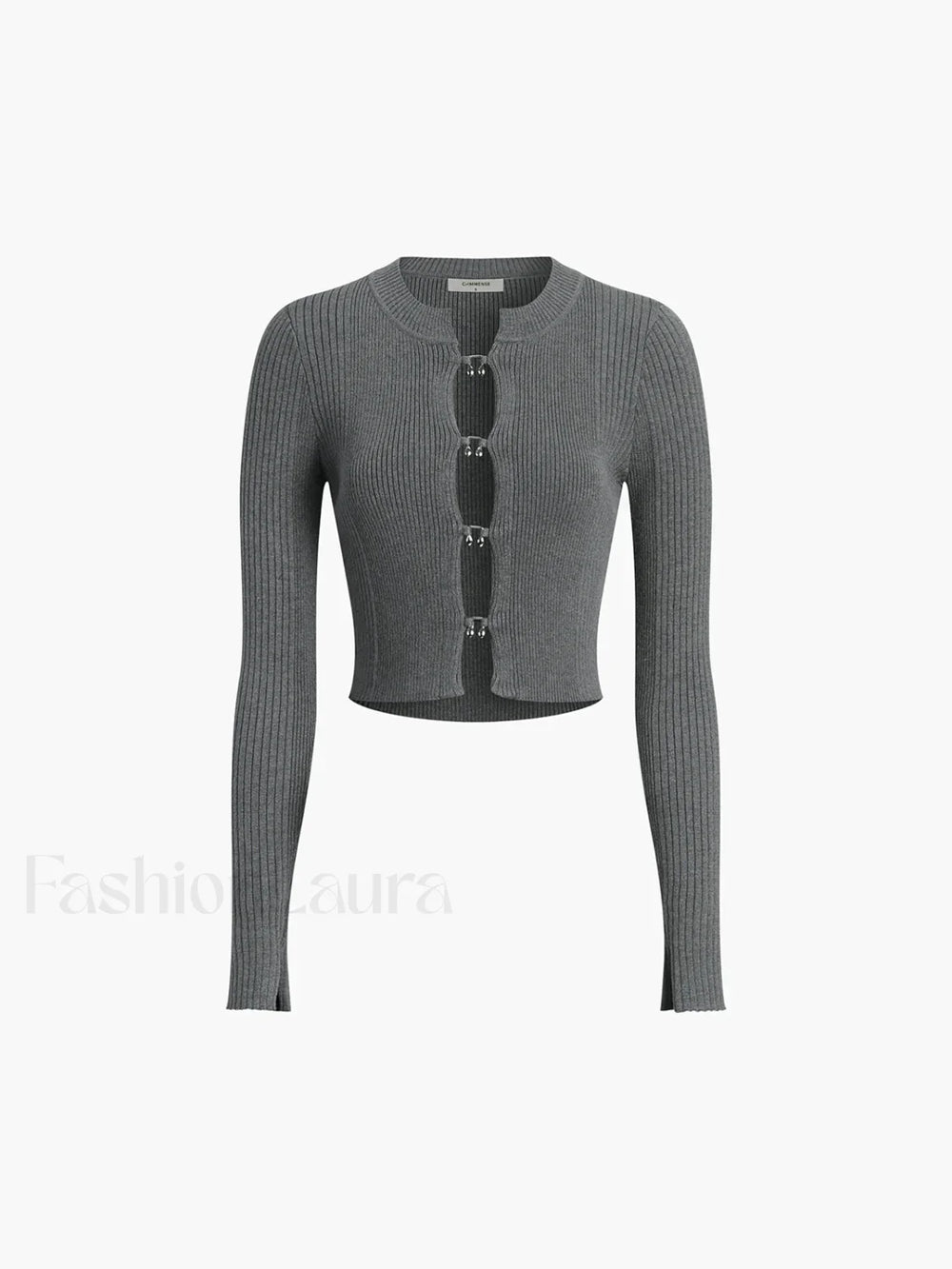 Cutout Split Beads Trendy Detail Ribbed Knit Top Grey / XS Sweaters L