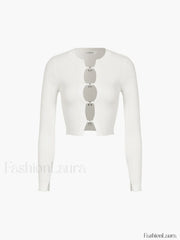 Cutout Split Beads Trendy Detail Ribbed Knit Top Sweaters L