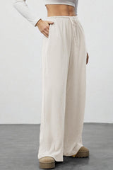 Draped Drawstring Wide Leg Knit Pants