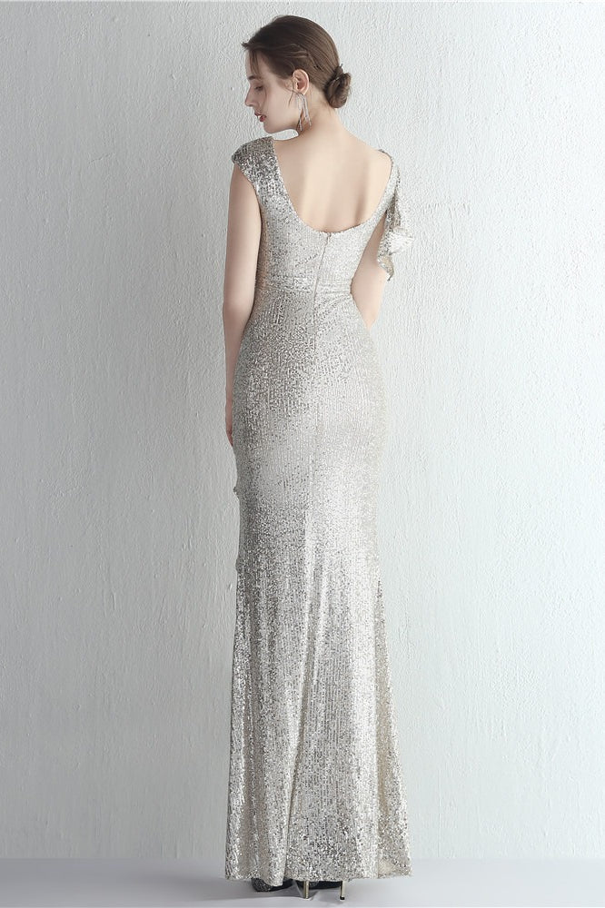 Glitter High Neck Mermaid Slit Formal Dress