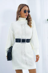Cable Knit Turtleneck Sweater Dress S / White