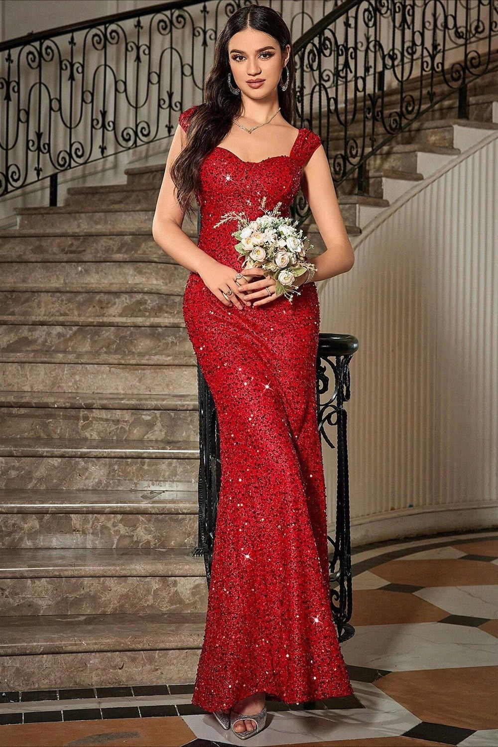 Empire Waist Slip Maxi Formal Dress S / Red