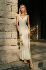 Solid Satin Cami Backless Maxi Dress White / S