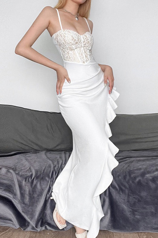 Lace Ruffle Hem Bodycon Cocktail Dress