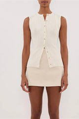 Solid Ribbed Sleeveless Cardigan