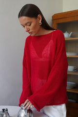 Openwork Round Neck Oversized Sweater