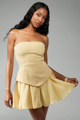 Bustier Peplum Waist Cocktail Dress S / Yellow