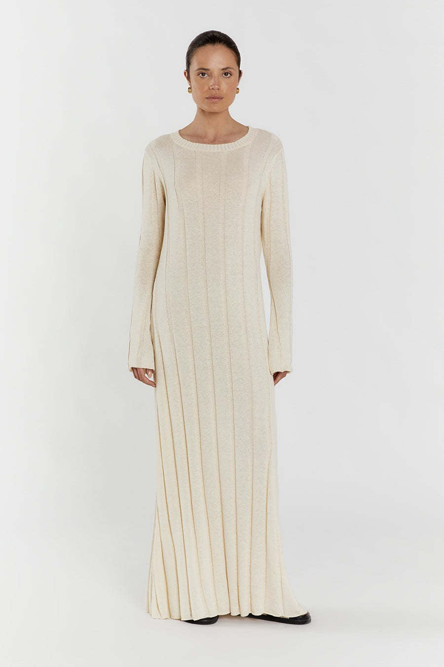 Solid A Line Maxi Sweater Dress S / Beige