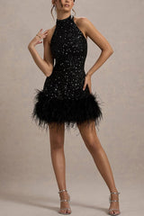 Shiny Fuzzy Sequin Bodycon Party Dress