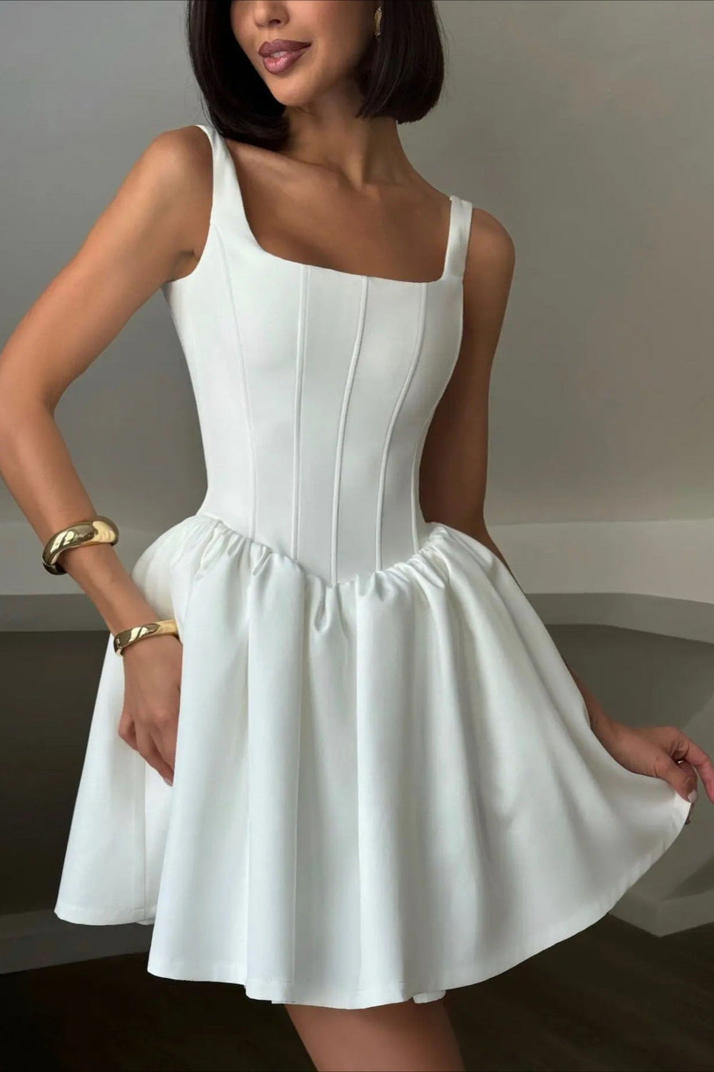 Satin Corset Puff Party Dress S / White