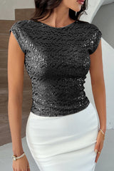 Sequin Backless Short Sleeve Tank Top