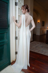 Elegant Satin Slant Neck Sheath Formal Dress