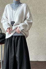 Oversized V-Neck Knit Sweater