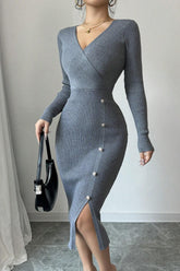 Slim Fit Midi Knit Sweater Dress