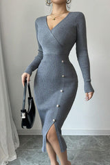 Slim Fit Midi Knit Sweater Dress