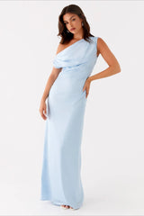 Solid Asymmetric Neckline Formal Dress