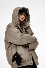 Stand Collar High Neck Hooded Puffer Jacket