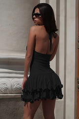 Halter Backless Button Party Dress