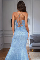 Sequin Slit Spaghetti Strap Formal Dress