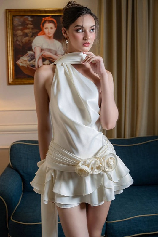 Elegant Satin 3D Floral Cocktail Dress