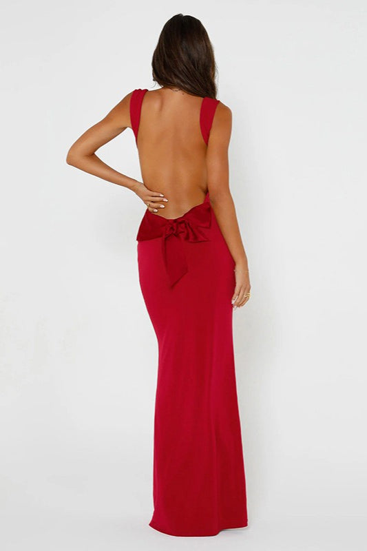 Bow Back Spaghetti Strap Formal Dress