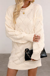 Argyle Knit Bodycon Sweater Dress S / Beige