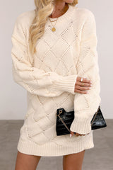 Argyle Knit Bodycon Sweater Dress S / Beige