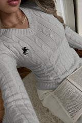 Embroidered V-Neck Sweater Knit Top